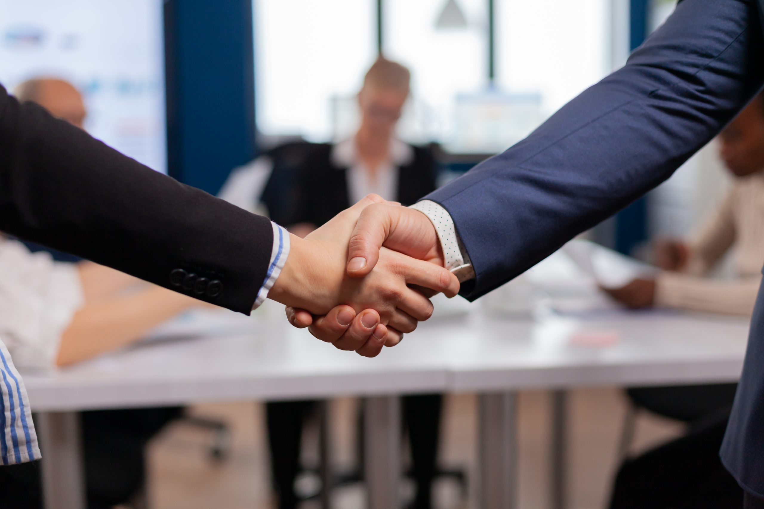 A client and advisor shaking hands after a meeting