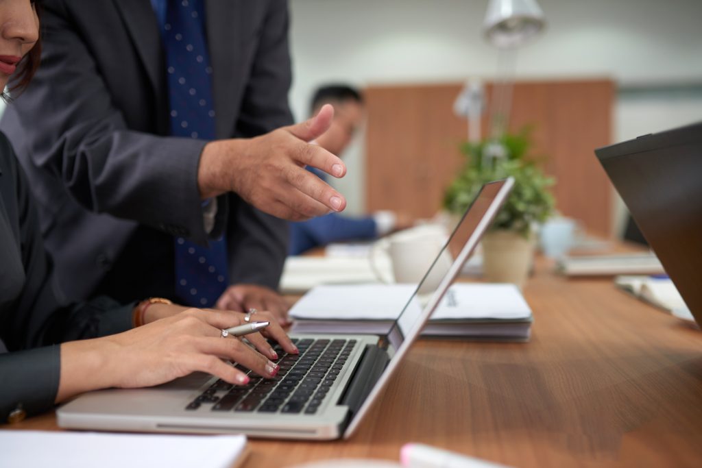 Financial professionals collaborating in an office